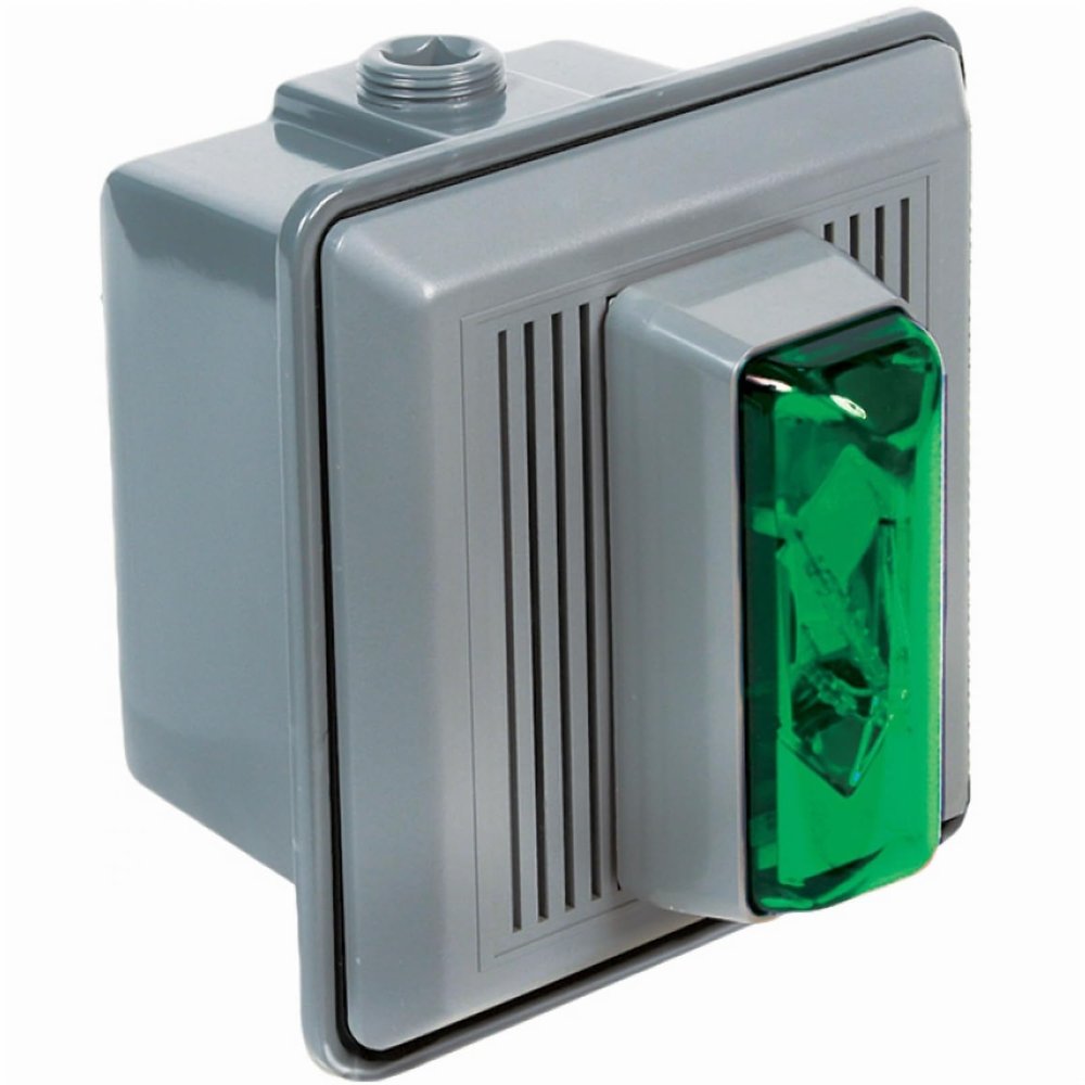 Alpha Communications 867-STRG-AQ Strobe Unit with Horn 24VDC, Green; 150 Candela Strobe (Clear Lens); Engineered Thermoplastic Housing; Used Where a Distinctive Visual or Audible Signal is Required