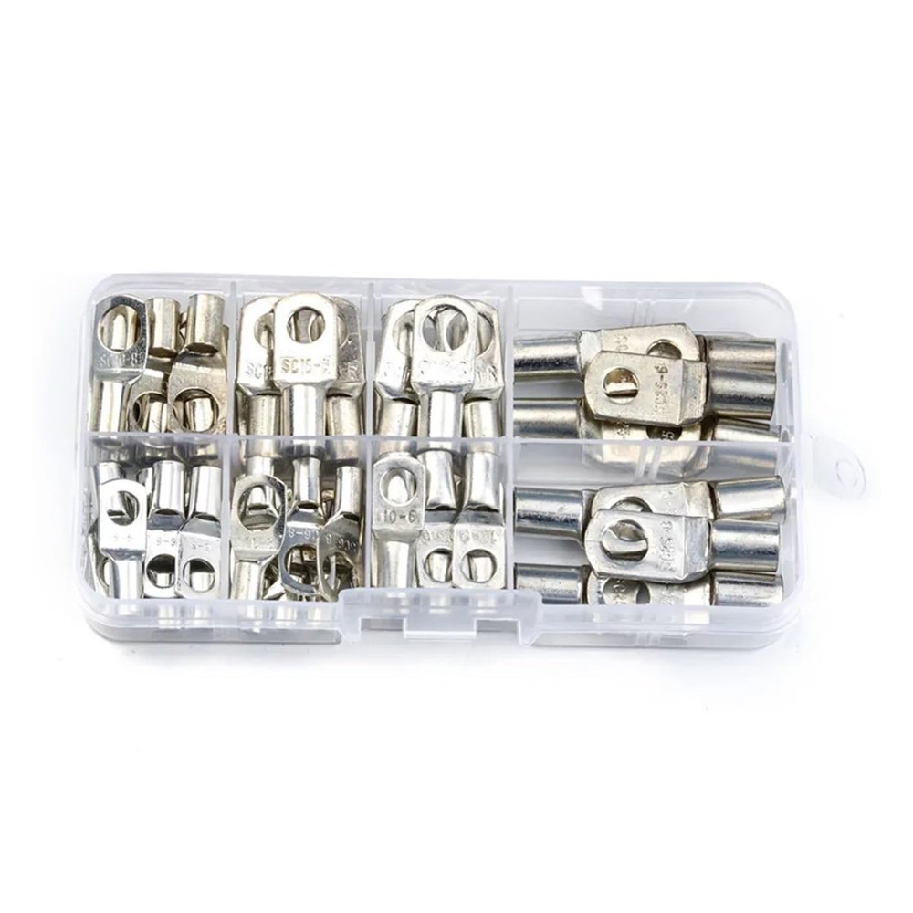 60PCS Tinned Copper SC Bare Terminals Lug Ring Seal Wire Connectors Bare Wire Cable Crimped Soldered Terminal Kit SC6-SC25(60pcs Silver)