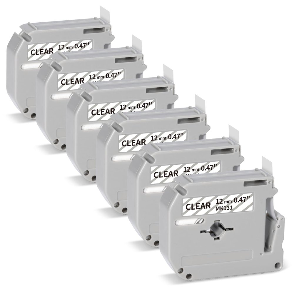 6-Pack, Label KINGDOM M Tape Clear Compatible with Brother P-Touch Label Tape M-K131S M131 M-131 MK131 Label Tape 12mm 0.47 Fit for Brother PT70 PT90 PT85 PT65 PT45 Brother Pt-M95 P-Touch Clear Tape