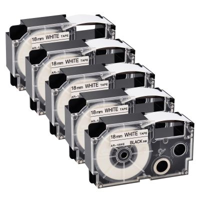 GREENCYCLE 5PK Compatible for XR-18WE XR-18WE2S AR-18WE 18mm 3/4" EZ Black on White Label Maker Tape for KL-750 KL-780 KL-7000 KL-7200 KL-120 KL-820 Label Printer