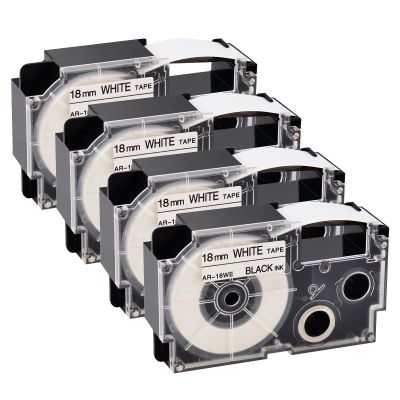 GREENCYCLE 4PK Compatible for XR-18WE XR-18WE2S AR-18WE 18mm 3/4" EZ Black on White Label Maker Tape for KL-2000 KL-7000 KL-7200 KL-8100 Label Printer