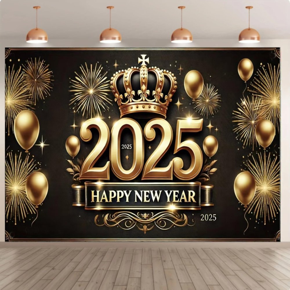 10x8 feet 2025 Happy New Year Celebration Banner 2025 Photography Background Holiday Black and Gold Decorations Home Decorations Photo Gallery