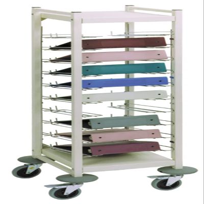 American Made Medical Chart Organizer Rack on Wheels, Welded Steel Frame, Coated Wire Shelves (Beige, 10 Binder Capacity (2.75" Max Size)