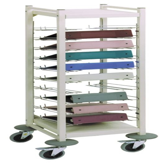 American Made Medical Chart Organizer Rack on Wheels, Welded Steel Frame, Coated Wire Shelves (Beige, 10 Binder Capacity (2.75" Max Size)