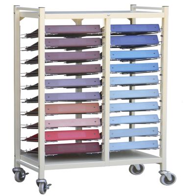 American Made Medical Chart Organizer Rack on Wheels, Welded Steel Frame, Coated Wire Shelves (Beige, 20 Binder Capacity (2.75" Max Size)