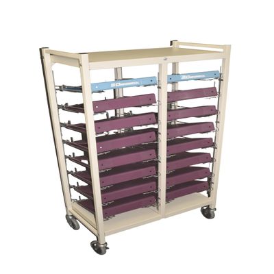 American Made Medical Chart Organizer Rack on Wheels, Welded Steel Frame, Coated Wire Shelves (Beige, 16 Binder Capacity (4.25" Max Size)