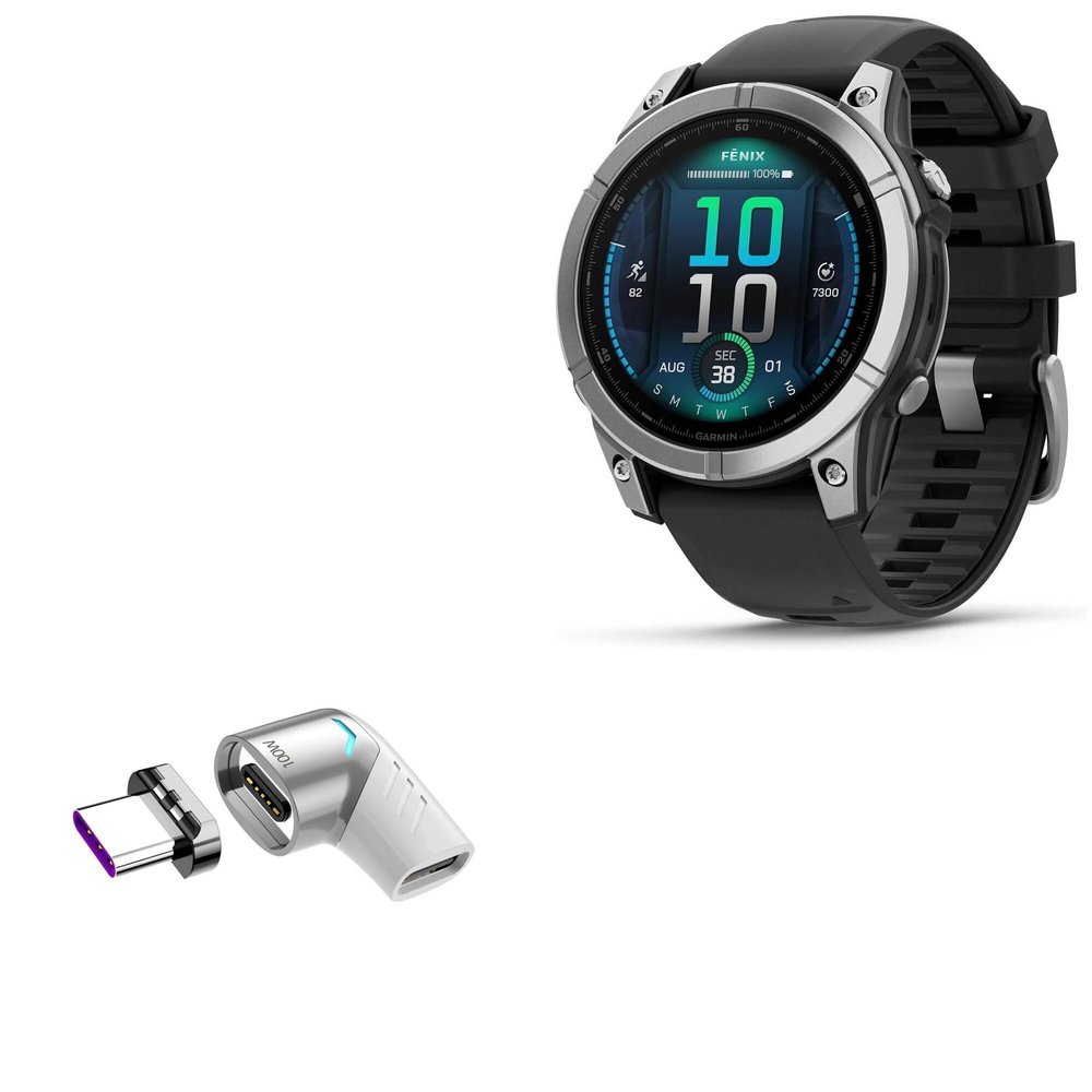 BoxWave Adapter Compatible with Garmin Fenix E (47mm) - MagnetoSnap PD Angle Adapter, Magnetic Charging Connector Device Saver - Metallic Silver