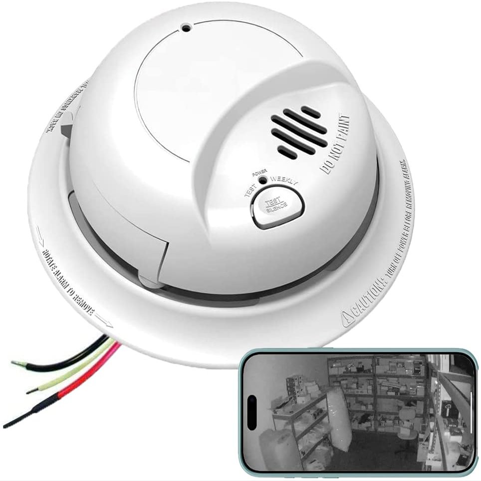 Night Vision 2K HD Smoke Detector WiFi Spy Camera P2P Wi-Fi Fire Alarm Hidden Nanny Cam Spy Camera, Ceiling Mount, 110V AC Connector (Invisible NV IR 9120 Model/Video Only: No Audio)