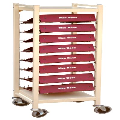 American Made Medical Chart Organizer Rack on Wheels, Welded Steel Frame, Coated Wire Shelves (Beige, 8 Binder Capacity (4.25" Max Size)