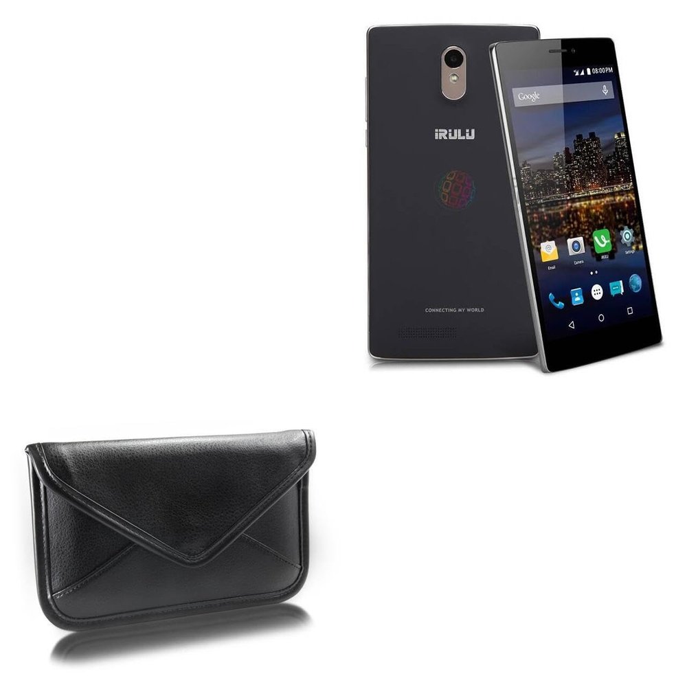 BoxWave Case Compatible with iRulu V3 - Elite Leather Messenger Pouch, Synthetic Leather Cover Case Envelope Design - Jet Black