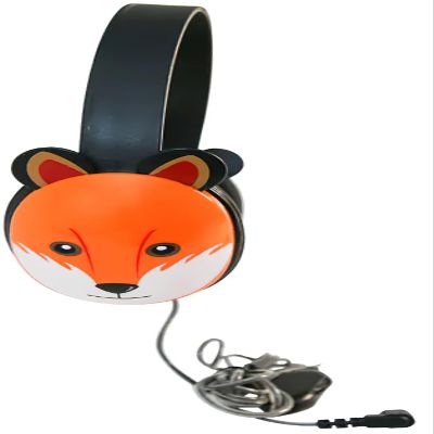 2810-FOX Listening First Headphones, Fox Motif; Adjustable and Flexible Headband; Slotted Baffles in Ear Cups; 3.5mm Plug; 5.5-Foot Attached Cord; Inline Volume Control
