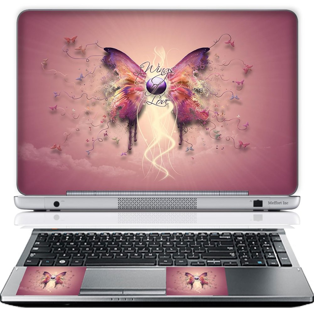 15 15.6 Inch Laptop Skin Sticker Cover Premium Sticker Cover Art Decal Decorative (Included 2 Wrist Pad Skins) - Butterfly Wings of Love