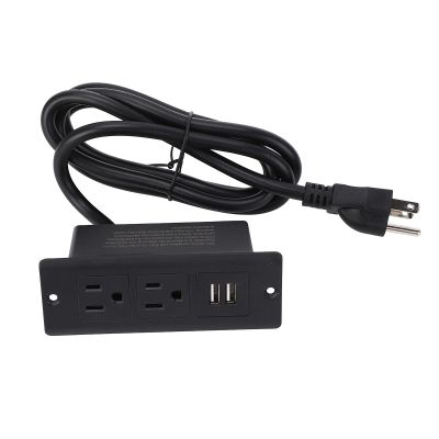 1500W Conference Recessed Power Strip Socket Drawer Desk Outlet with 2 AC Sockets 2 USB Ports Space Saving Power Station 1.5m Cord for Furniture Home Office Use (Black)
