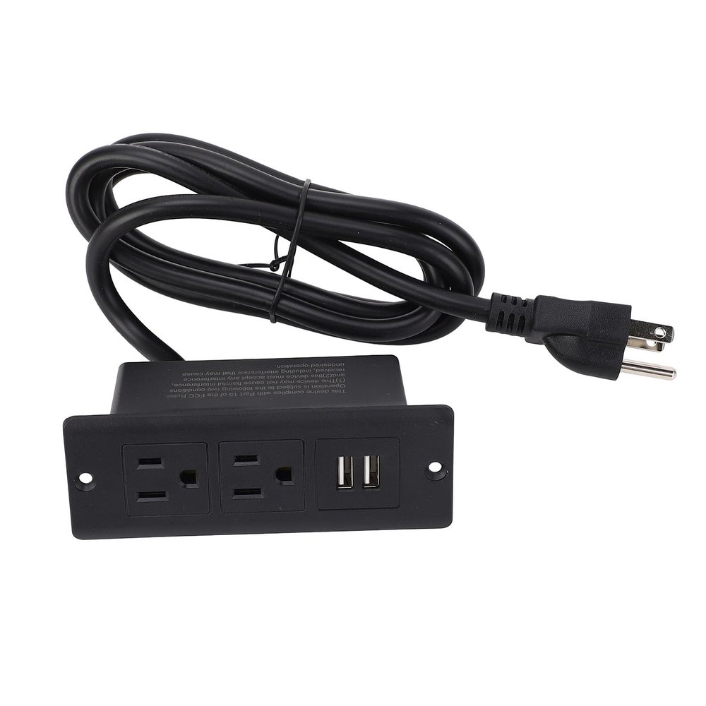 1500W Conference Recessed Power Strip Socket Drawer Desk Outlet with 2 AC Sockets 2 USB Ports Space Saving Power Station 1.5m Cord for Furniture Home Office Use (Black)