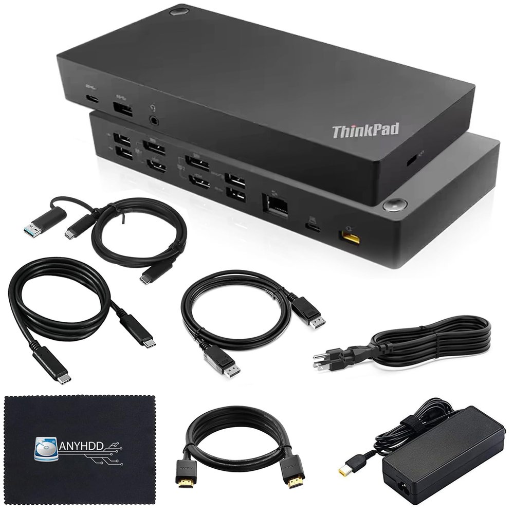 40AF0135US Docking Station Dual Monitor Hybrid USB-C with USB-A - 1 Year Warranty, Thinkpad Dock w/ 135W Adapter, HDMI, DisplayPort, USB-C Cable, Cloth - Laptop Docking Station (Renewed)