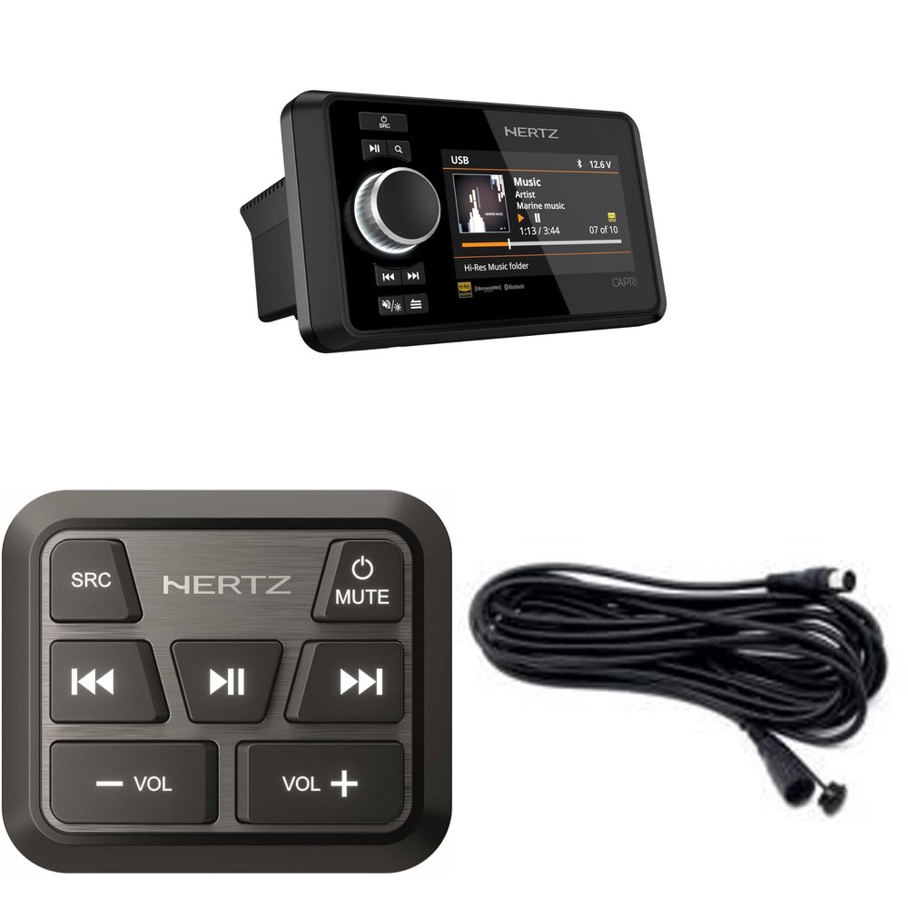 Hertz Capri H100 Marine 4.3" Color Display Media Receiver with HMC-U1 Remote Control and 16' Extension Cable