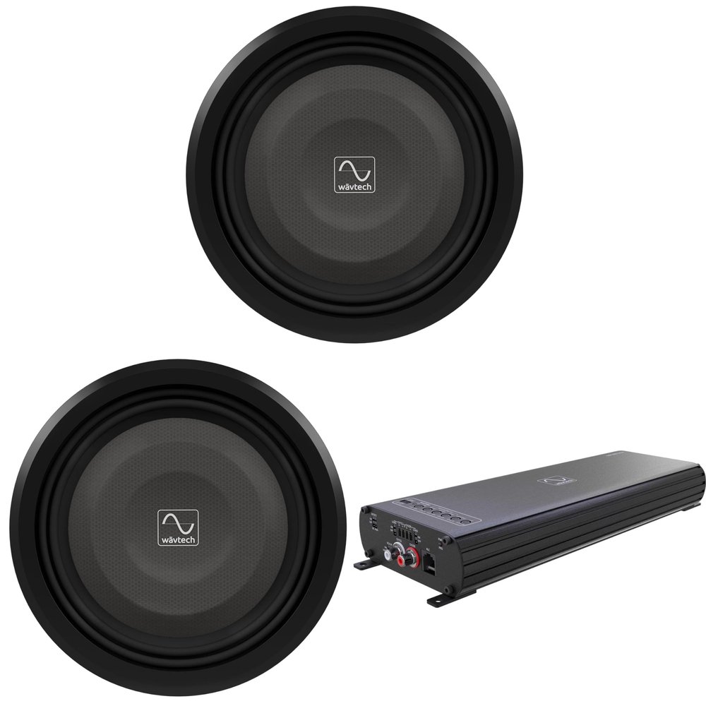 Wavtech Two thinPRO12-4 750 Watt 12" Shallow Subwoofers 4 ohm link1000.1mini - 1000 Watt Mono Amplifier