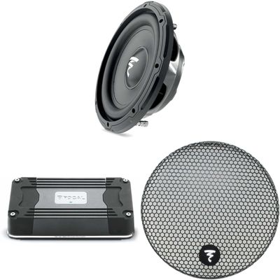 Focal SUB 10 Slim 10" Shallow Mount Subwoofer, Single 4-Ohm, 230W RMS - 460 W MAX, GR 10-10" Grille for Subwoofer Line and FDS-1.350 1 Channel Amplifier 1 x 350 W