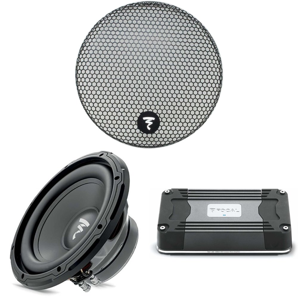 Focal SUB 10 Dual 10" Subwoofer, Dual 4-Ohm Voice Coil, 250W RMS - 500 W MAX, GR 10-10" Grille for Subwoofer Line and FDS-1.350 1 Channel Amplifier 1 x 350 W