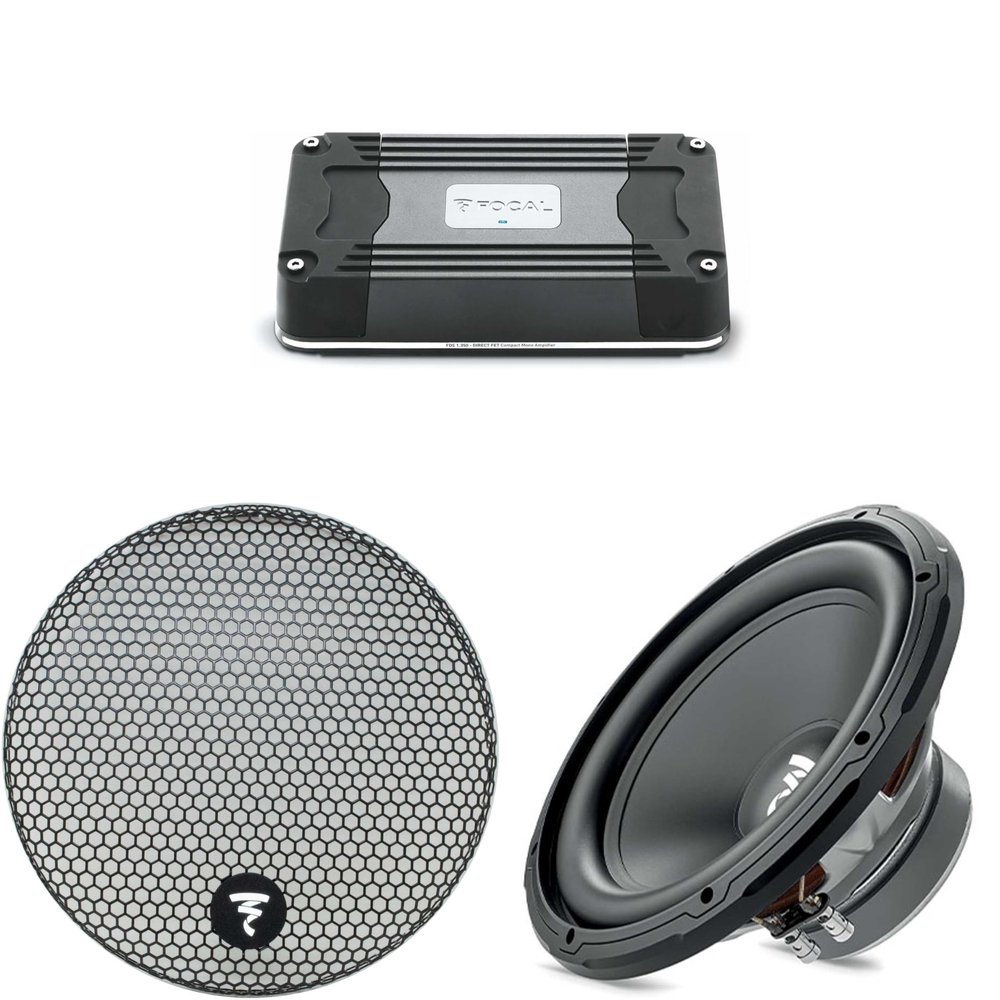 Focal SUB 12 12" Subwoofer, Single 4-Ohm, 300 W RMS - 600 W MAX, GR 12-12" Grille for Subwoofer Line and FDS-1.350 1 Channel Amplifier 1 x 350 W