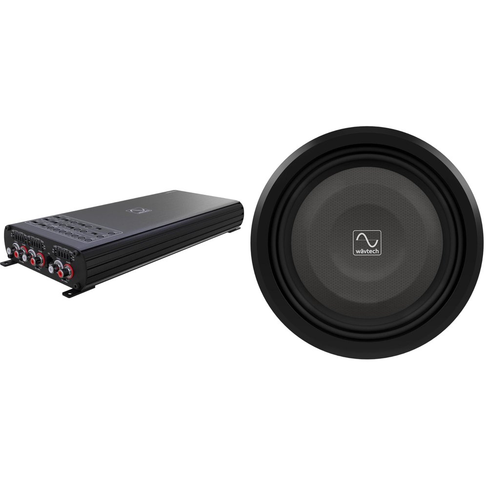 Wavtech thinPRO12-2 750 Watt 12" Shallow Subwoofer 2 ohm, and Wavtech Link1000.5PLUS 1000 Watt 5-Channel Amplifier
