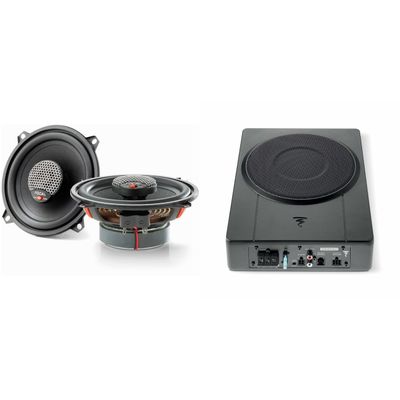 Focal ISUBACTIVE2.1 8 Underseat Amplified Subwoofer, RMS: 130W - MAX: 260W ICU-130 Integration Series 5.25 Inch Coaxial Speakers (Pair), RMS: 60W - MAX: 120W