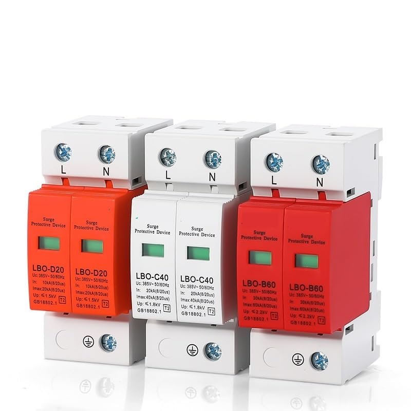 1Pcs SPD 2P Surge Protector Low Voltage AC Distribution Household Device Arrester Power Switch(2p 275V AC,30-60KA(Red))
