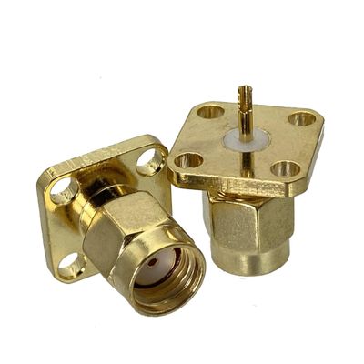 HFHYDZSW 10pcs Connector RP SMA Male Jack 4-Holes Flange Solder Cup Deck Mount Coaxial Wire Terminals