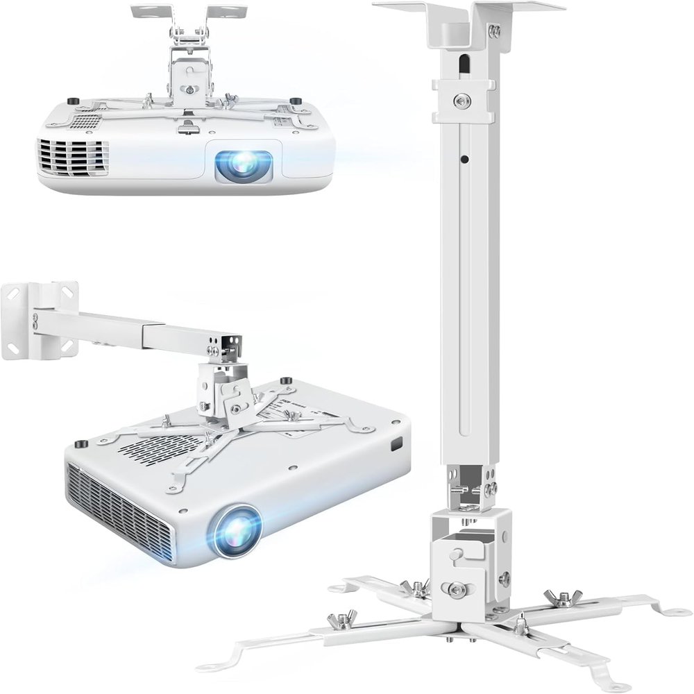 2-Be-Best Projector Mount 17-25.6" - Upgraded Adjustable Mounting Bigger Max Load 42 LBS / 19KG White Projector Mount Compatible with Epson Benq and Other 3 or 4 Holes Projectors in Office Home