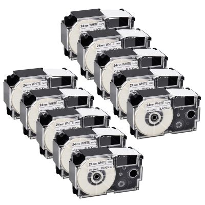 GREENCYCLE 10PK Compatible for XR-24WE XR-24WE2S AR-24WE 24mm 1" EZ Black on White Label Maker Tape for CWL300 KL-430 KL-820 KL-7000 KL-7200 KL-8100 KL-8200 KL-C500 Label Printer