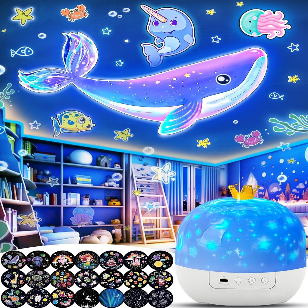 21 Sets of Films, Projector Night Light for Kids Bedroom, Ceiling, Kids Night Light Projector, Star Galaxy Projector with 360 Rotation Dimmable for Girls, Birthday, Christmas, Nursery, Room Decor