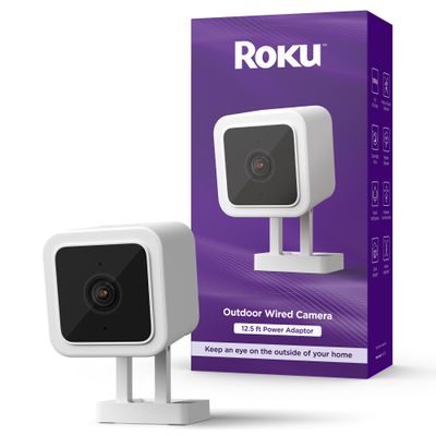 Roku Outdoor Camera for Home Security - IP65 Weather Resistant Wired Security Camera with 1080p HD Night Vision, Compatible with Alexa & Google, Motion & Sound Detection(Renewed)