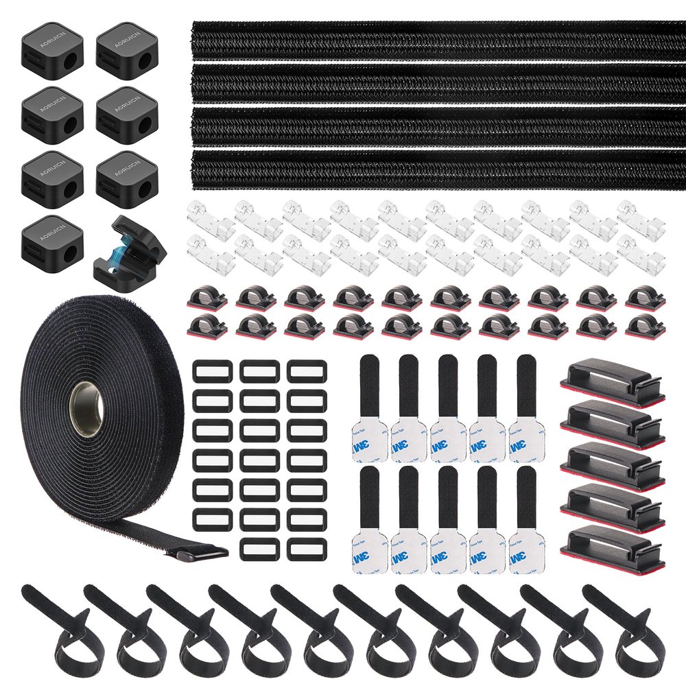 AORUICN Cable Management Organizer Kit, Desk Cable Organizer, Cable Management Under Desk, Wire Management and Cord Organizer for Home, Office, Standing Desk