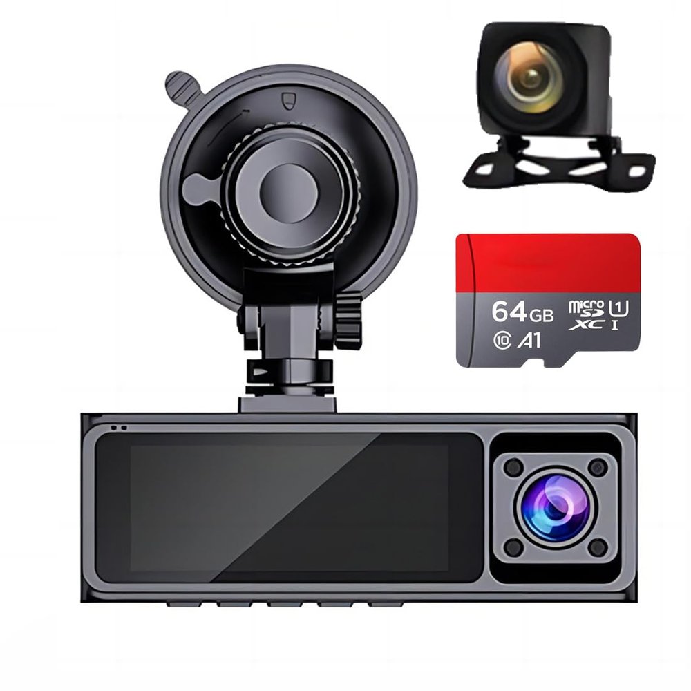 3 Channel Dash Cam 2K 1296P Night Vision IMX 415 Sensor Supports Cabin/Rear Camera Car Video Cycle Recorder 5G WiFi APP Control (F5 with 64G)
