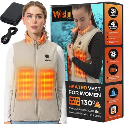 Weston Womens Heated Fleece Vest, 4 Heating Zones, 7.4V Power Output,