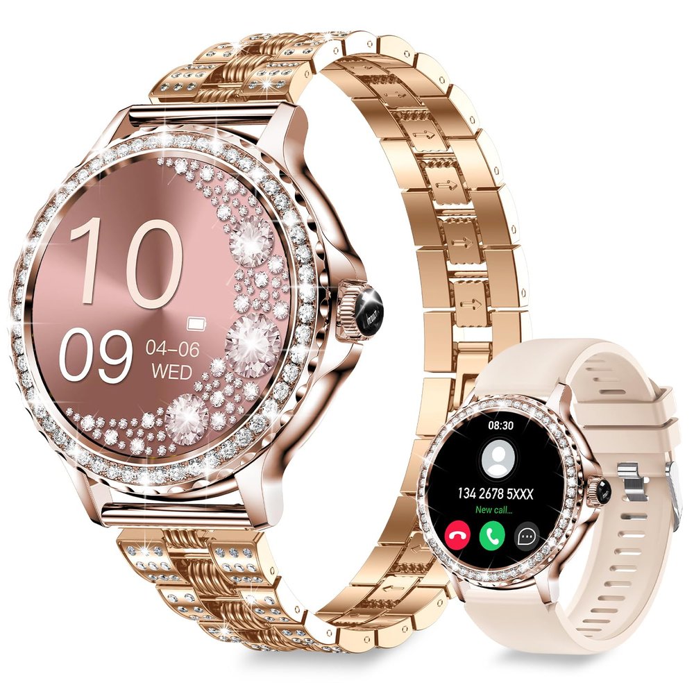 Fitoncloud Diamonds Smart Watches for Women (Answer/Make Call), 1.3 Touch Screen with IP68 Waterproof Smartwatch for Android/iPhone, Pedometer with 100+ Fitness Activity/Heart Rate/SpO2
