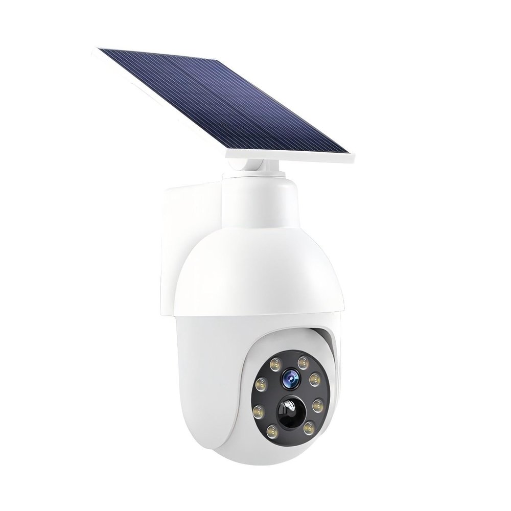360-Degree Ultra-Bright Solar Light, Dummy CCTV Camera, Outdoor Motion Sensor Spotlight, IP66 Waterproof FloodLights, Wireless Decoy Fake PTZ Dome Security Camera for Porch Garden Patio Driveway