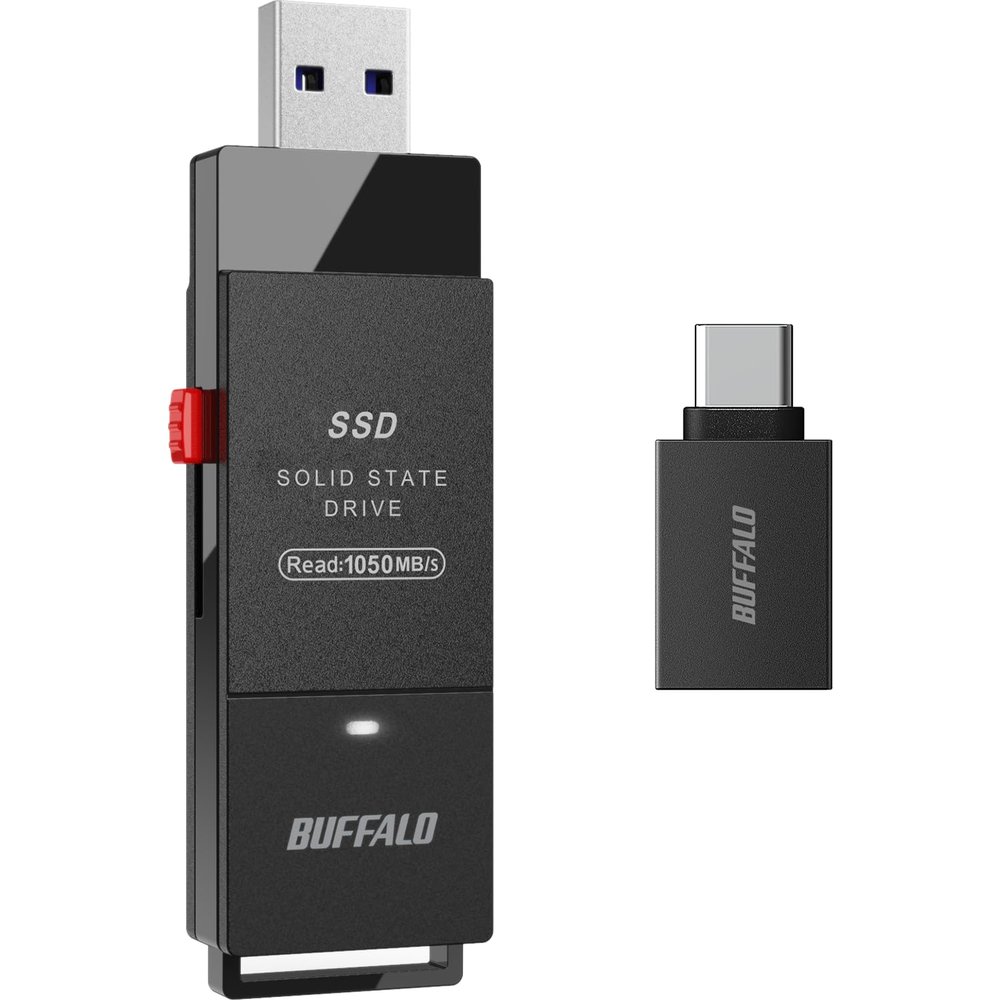 [Amazon.co.jp Exclusive] Buffalo SSD External 1.0TB USB 3.2 Gen2 Reading Speed 1050MB/s Stick Compact Compact Type-C Adapter Included Eco Packaging SSD-SCH1.0U3BA/N