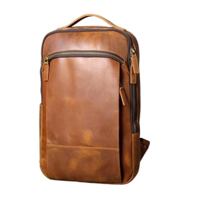 ROROR Vintage Genuine Leather Backpack for Men Computer Backpack Hiking Bagpack Leather Mens Outdoor Backpack(Brown)
