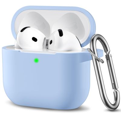 DaQin Compatible with AirPods 4 Case, Soft Silicone Full Protective Case Cover with Keychain, Compatible with AirPods 4th Generation, Sky Blue