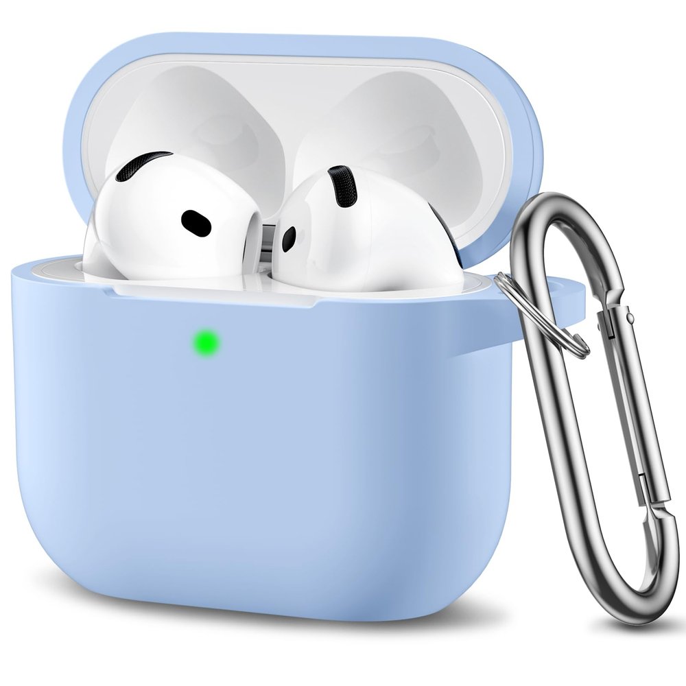 DaQin Compatible with AirPods 4 Case, Soft Silicone Full Protective Case Cover with Keychain, Compatible with AirPods 4th Generation, Sky Blue