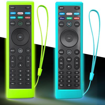 2Pack Case for Vizio TV Remote, Cover Compatible with Vizio Smart TV Remote Control XRT136 / XRT140 Silicon Universal Sleeve Skin Glow in The Dark Blue Green
