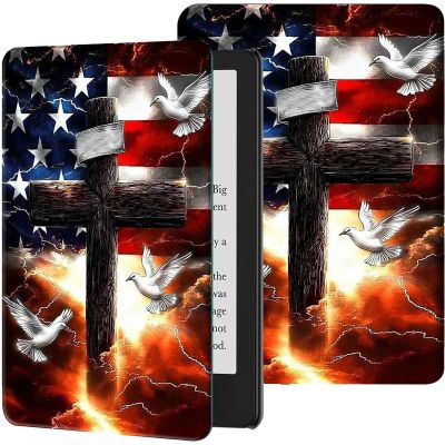 Case for 6.8" Kindle Paperwhite (11th Generation-2021) and Kindle Paperwhite Signature Edition PU Leather Slim Smart Cover with Auto Wake/Sleep for Kindle Paperwhite 2021 E-Reader,Cross American Flag