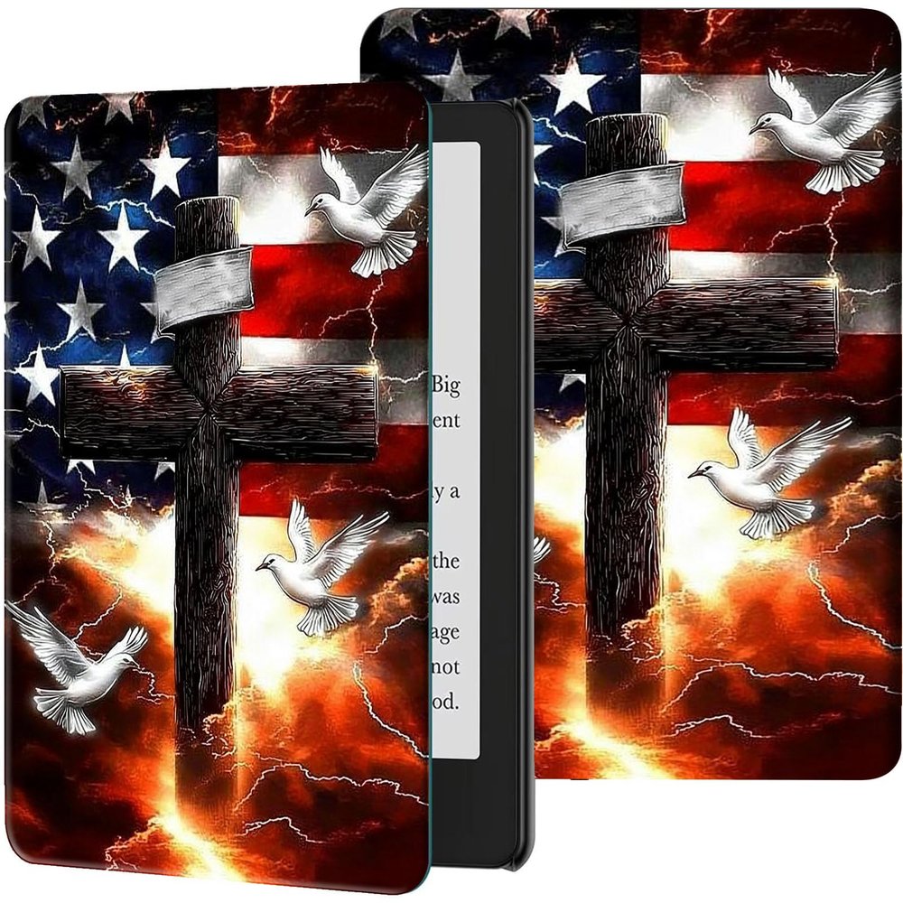Case for 6.8" Kindle Paperwhite (11th Generation-2021) and Kindle Paperwhite Signature Edition PU Leather Slim Smart Cover with Auto Wake/Sleep for Kindle Paperwhite 2021 E-Reader,Cross American Flag