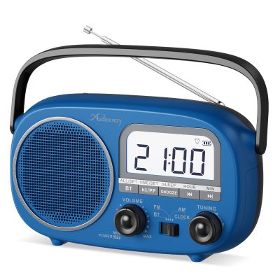 Audiocrazy Portable AM FM Rechargeable Bluetooth Radio with Clock
