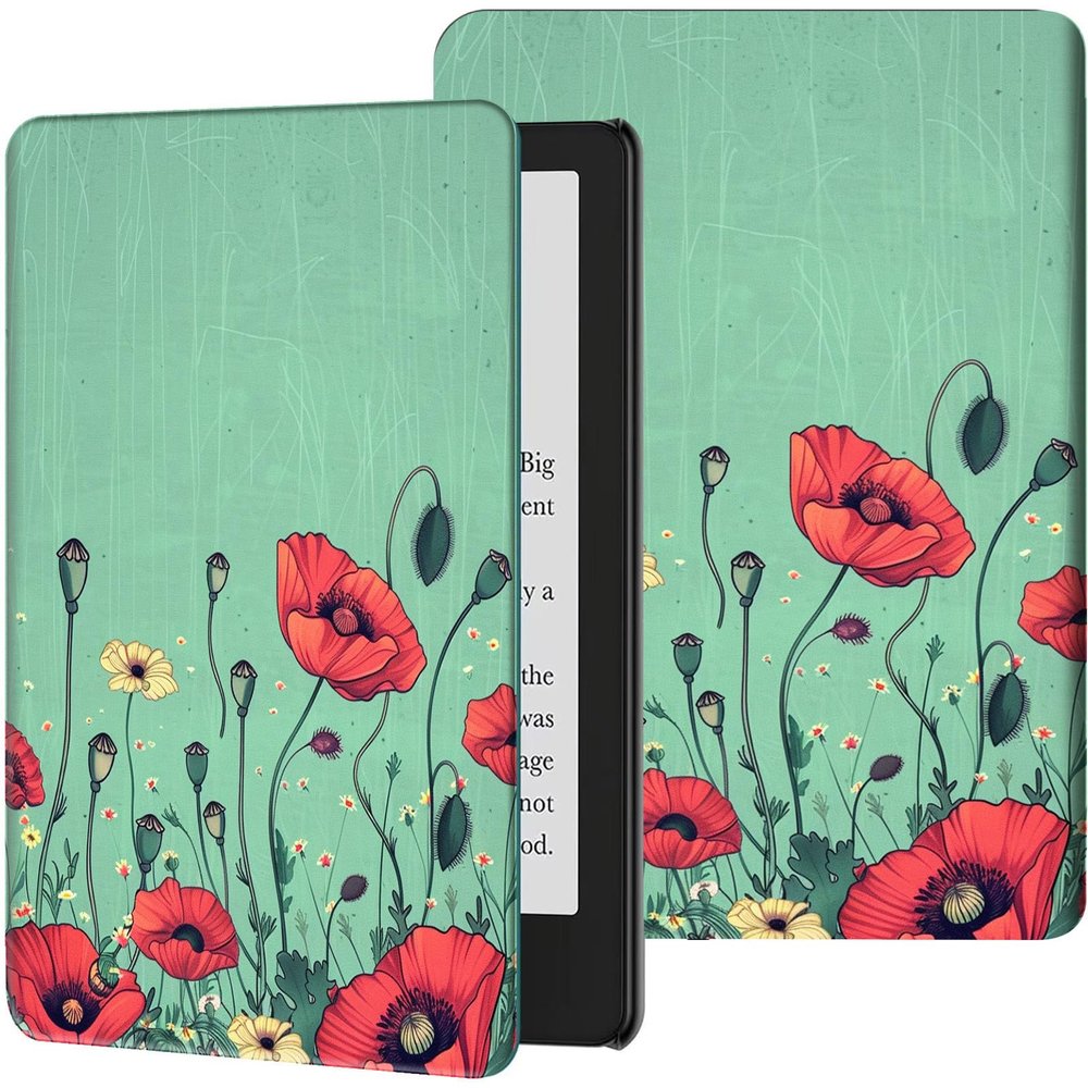Case for 6.8" Kindle Paperwhite (11th Generation-2021) and Kindle Paperwhite Signature Edition PU Leather Slim Smart Cover with Auto Wake/Sleep for Kindle Paperwhite 2021 E-Reader,Blue Art Flowers