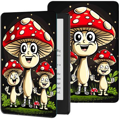 Case for 6.8" Kindle Paperwhite (11th Generation-2021) and Kindle Paperwhite Signature Edition PU Leather Slim Smart Cover with Auto Wake/Sleep for Kindle Paperwhite 2021 E-Reader,Art Mushrooms