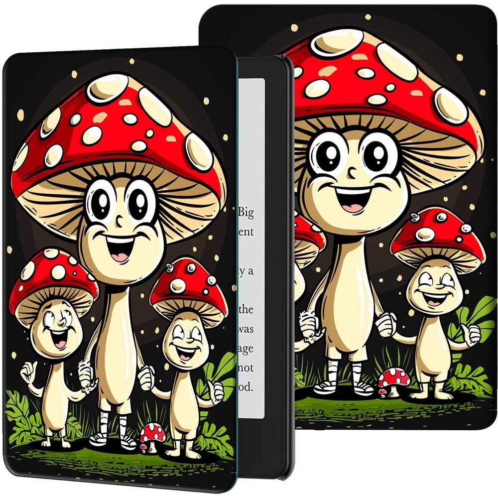 Case for 6.8" Kindle Paperwhite (11th Generation-2021) and Kindle Paperwhite Signature Edition PU Leather Slim Smart Cover with Auto Wake/Sleep for Kindle Paperwhite 2021 E-Reader,Art Mushrooms