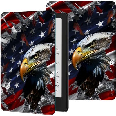 Case for 6.8" Kindle Paperwhite (11th Generation-2021) and Kindle Paperwhite Signature Edition PU Leather Slim Smart Cover with Auto Wake/Sleep for Paperwhite 2021 E-Reader,American USA Flag Eagle