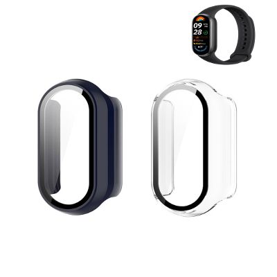 (2 Pack) Case for Xiaomi Smart Band 9 Global Version (2024) 1.62" Amoled Display, Hard PC Screen Protector,9H Tempered Glass Ultra-Thin Full-Coverage Shockproof Bumper,Transparent&Blue.